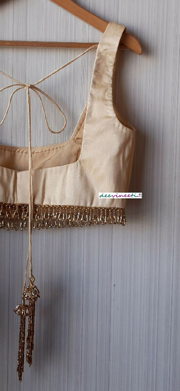 Light Gold Blended Raw Silk Deep Square Neck Blouse
