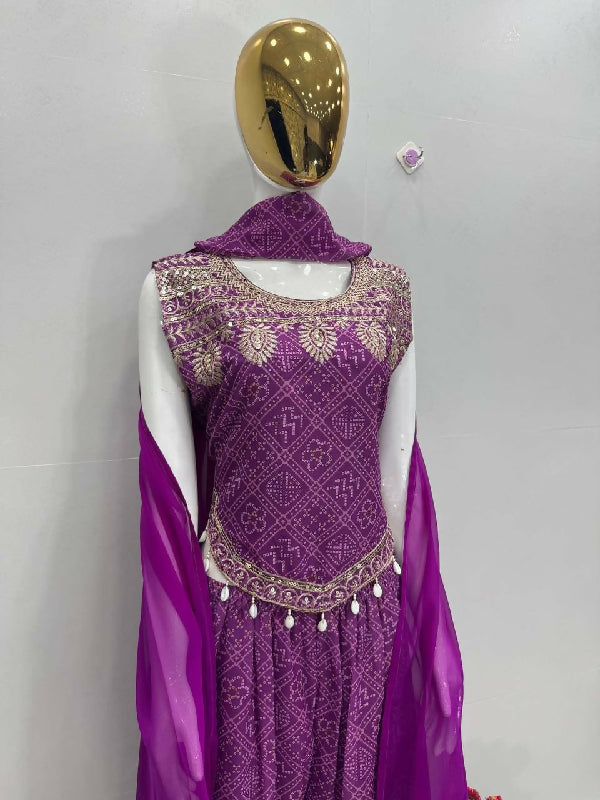 Green crop top with loose fit palazzo and dupatta set