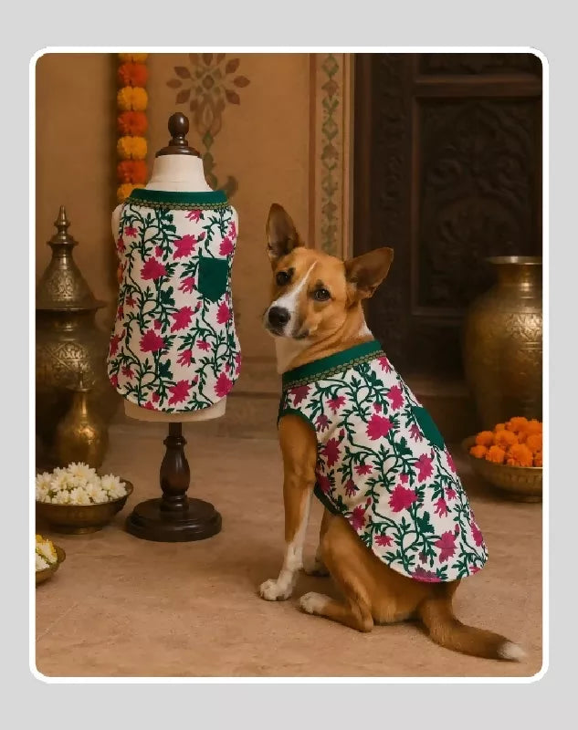 Floral Cotton Ethnic Kurta Sherwani for Dog, Cat and Puppy | Ethnic Wear | Mehendi - Dress - Party - Diwali - Wedding Wear