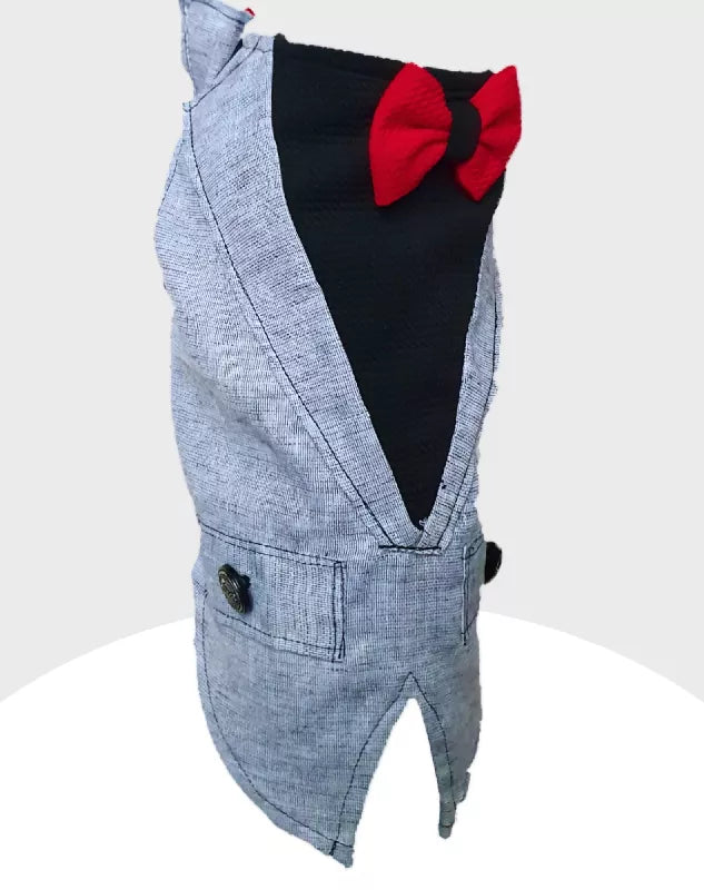 Grey Linen Tuxedo with Red Bow | Dog Tuxedo | Pet Tuxedo | Formal Suit for Dogs, Cats & Pets | Wedding, Party & Special Occasion Outfit