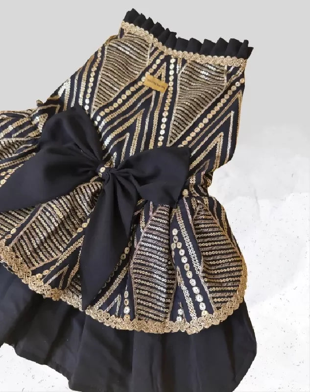 Black & Gold Pet Lehenga Dress | Dog Lehenga | Pet Lehenga Choli | Indian Dress for Dogs, Cats & Pets | Traditional Wedding & Festival Outfit