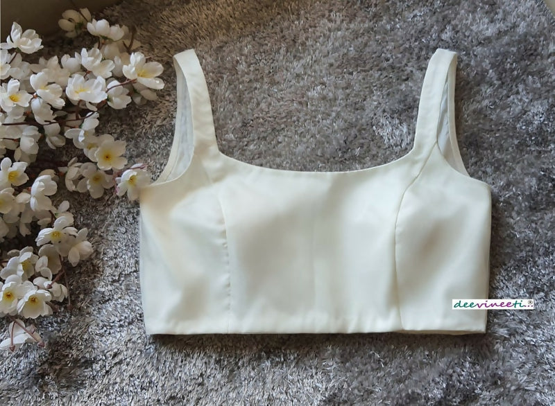 Off-White Tissue Sleeveless Square Neck Blouse