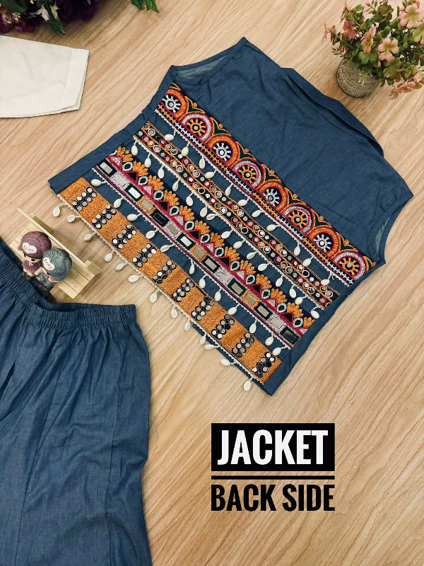 White indo western gujju sharara with crop jacket and shirt