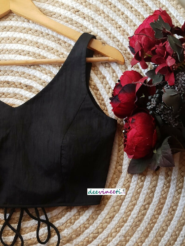 Blended Raw Silk V Neck Blouse Open Back