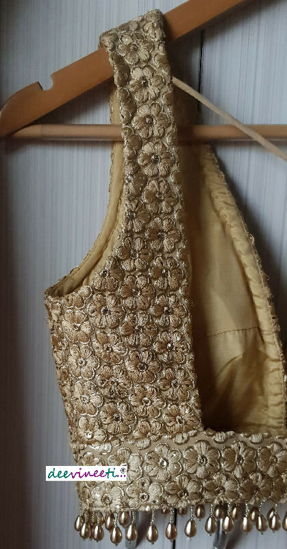 Embroidered Gold Georgette Saree Blouse, Plunge Neckline DVBL_139