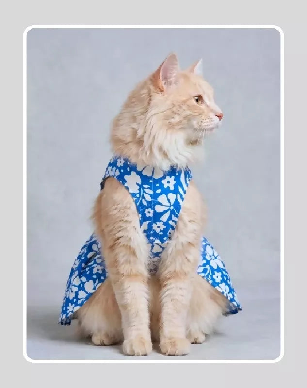 Blue Floral Cotton Dress For Dog & Cat | Dog Lehenga | Pet Lehenga Choli | Indian Dress for Dogs, Cats & Pets | Traditional Wedding & Festival Outfit