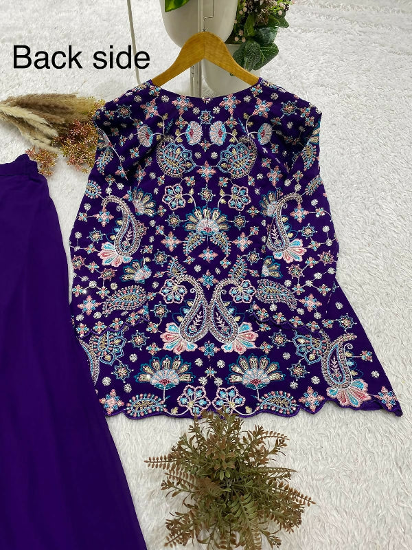 Purple indo western front slit kurti with palazzo set