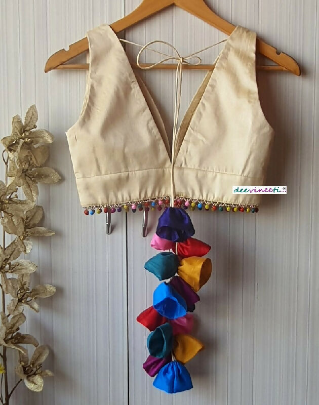 Blended Raw Silk Plunging Neckline Blouse