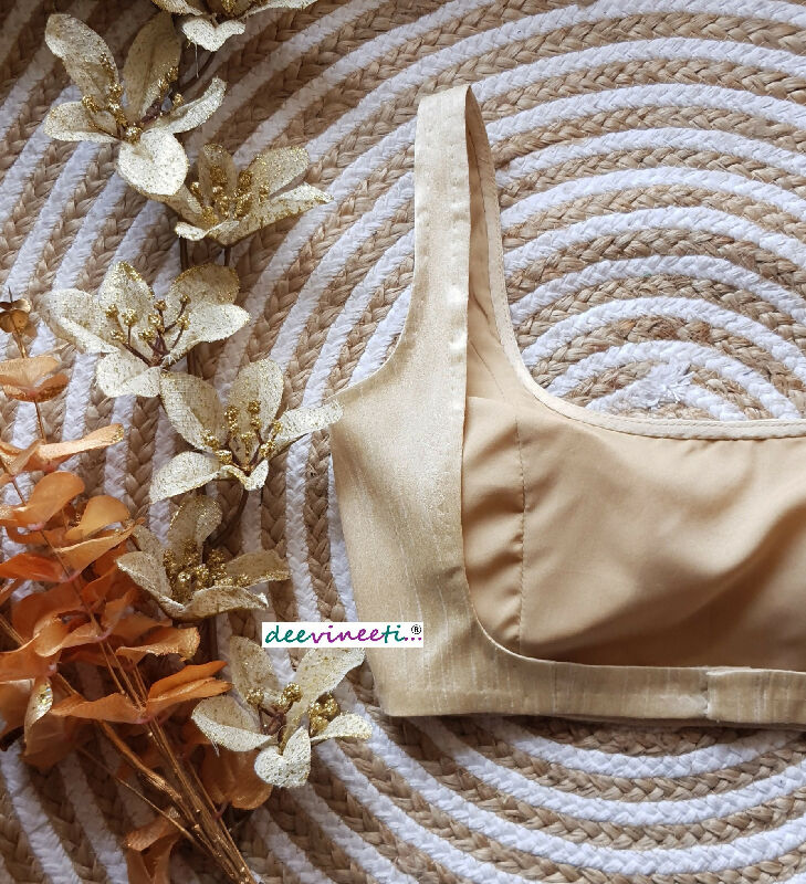 Light Gold Blended Raw Silk Saree Blouse, Square Neck DVBL_120_3