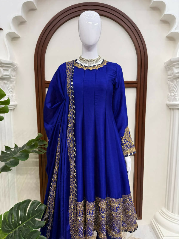 Blue anarkali suit with pent and dupatta set