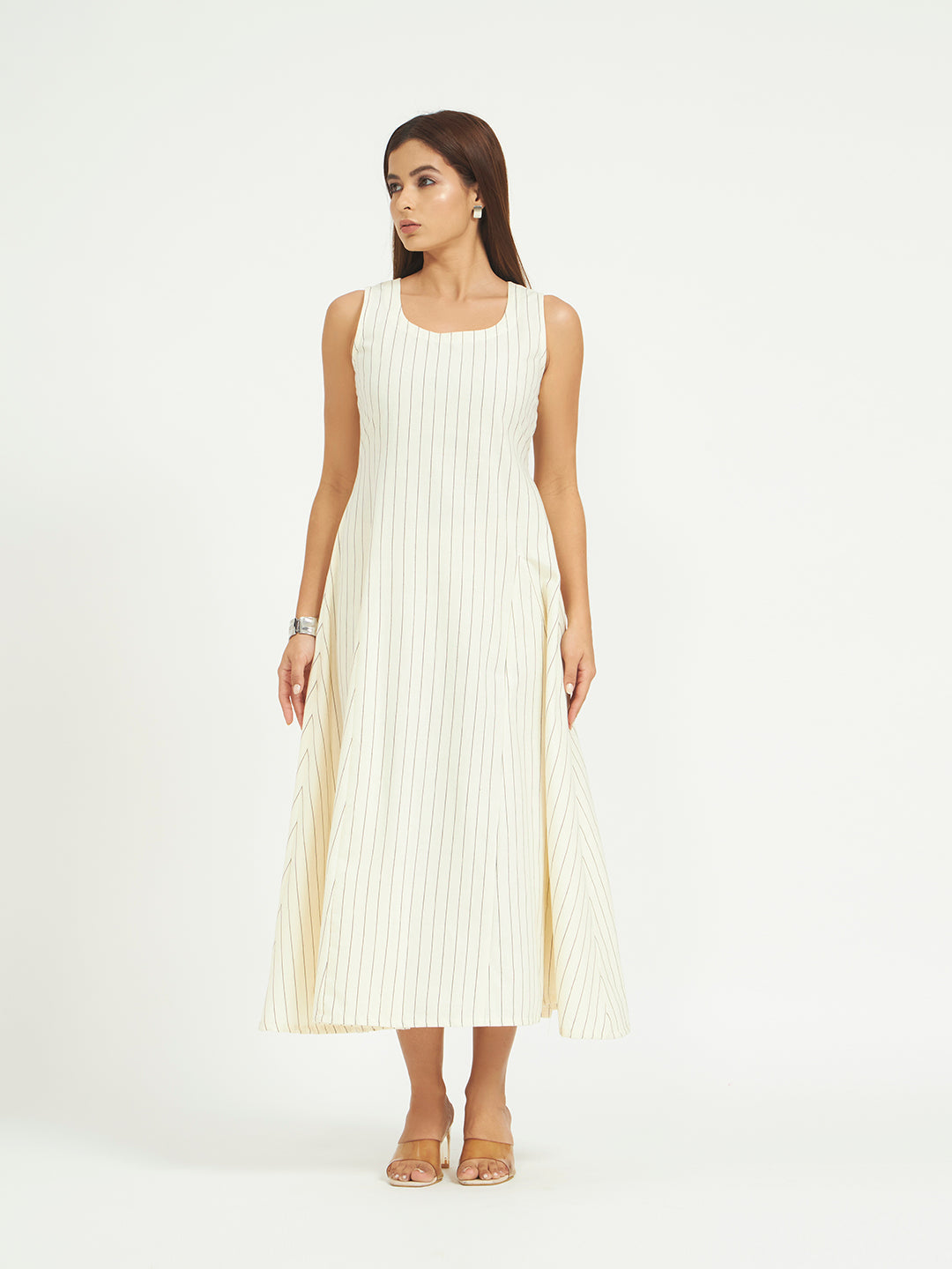 White Pinstripe A-Line Maxi Dress