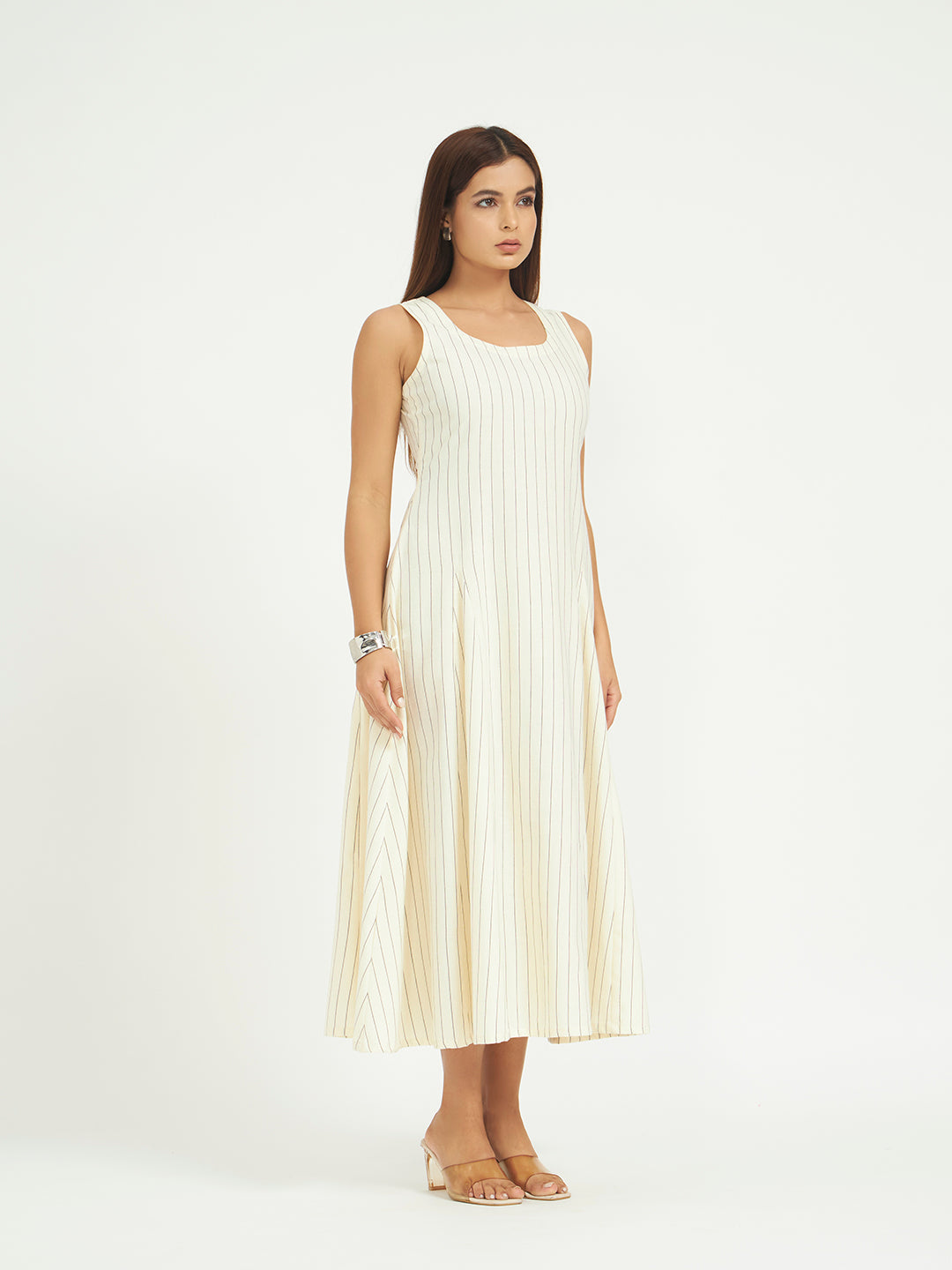 White Pinstripe A-Line Maxi Dress