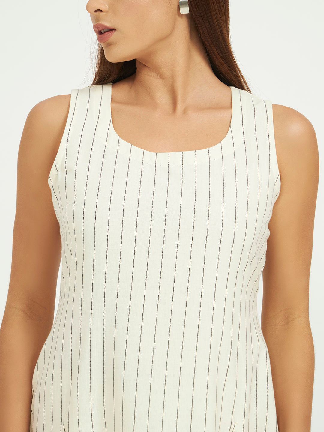 White Pinstripe A-Line Maxi Dress
