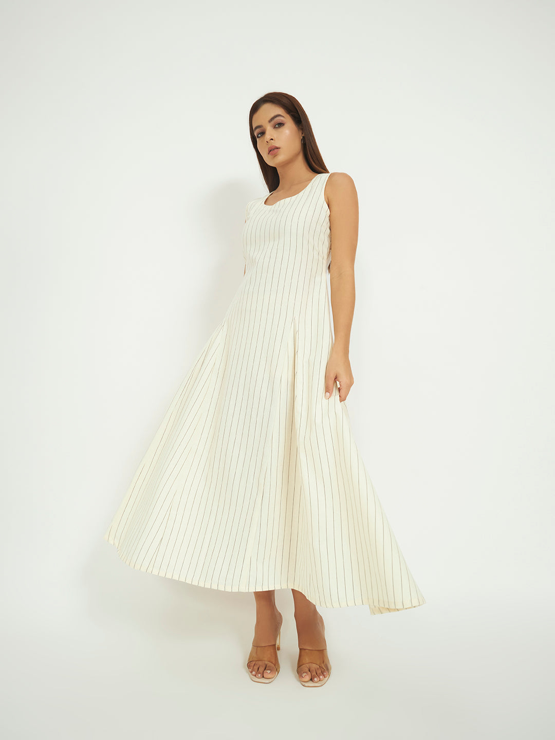 White Pinstripe A-Line Maxi Dress