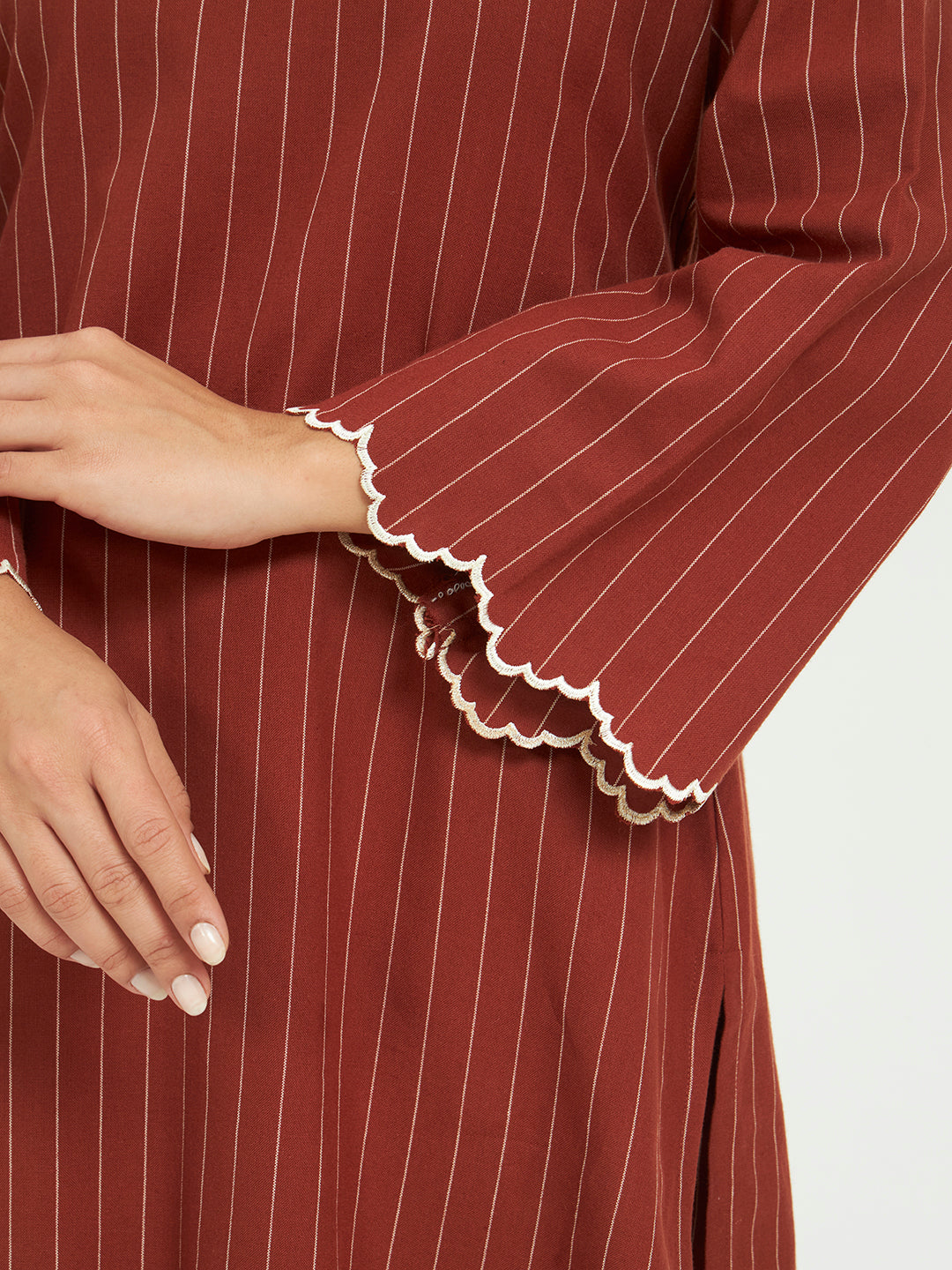 Rust Pinstripe Co-ord Set with Scalloped Hem