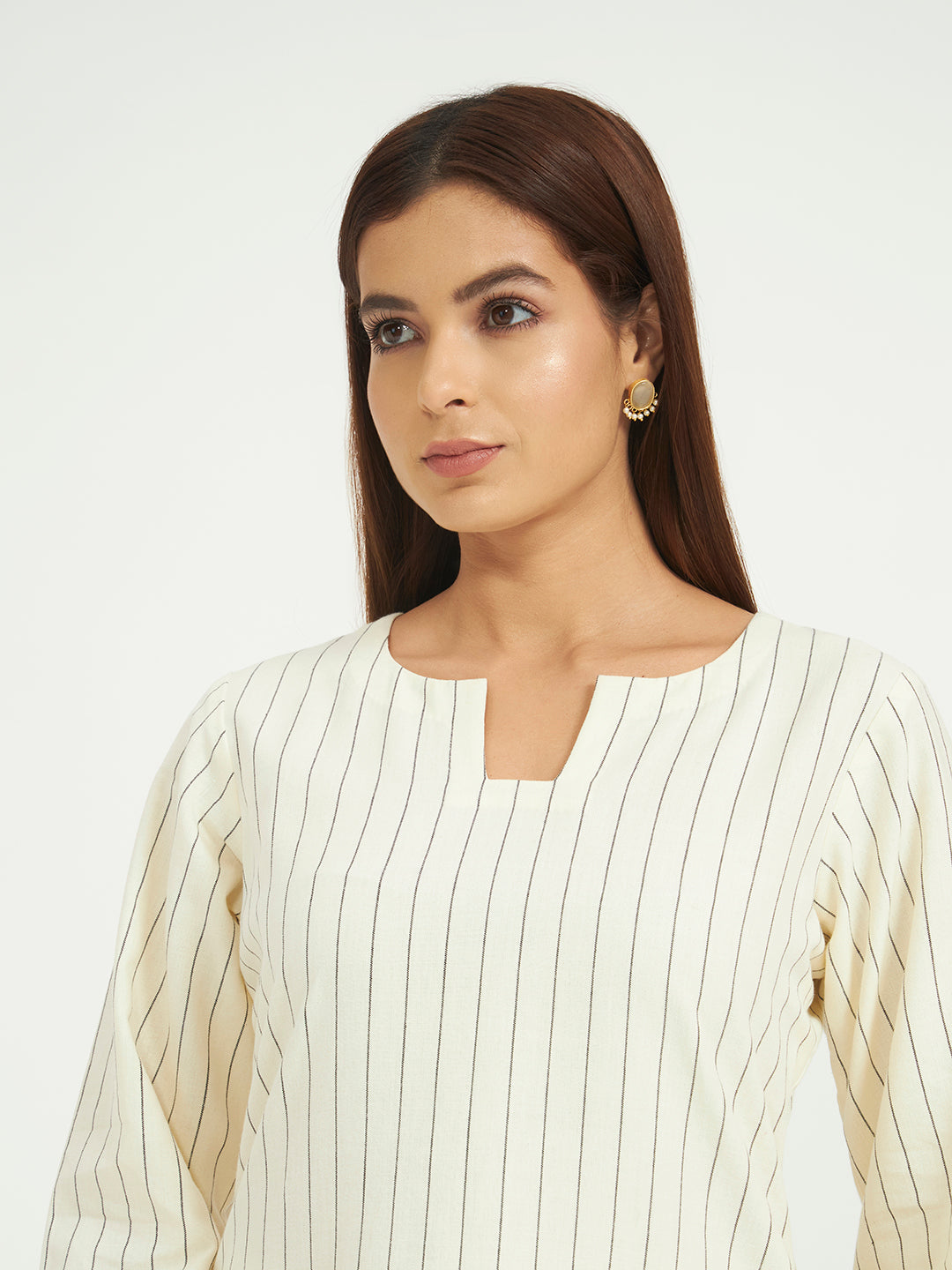 White Pinstripe Co-ord Set with Scalloped Hem
