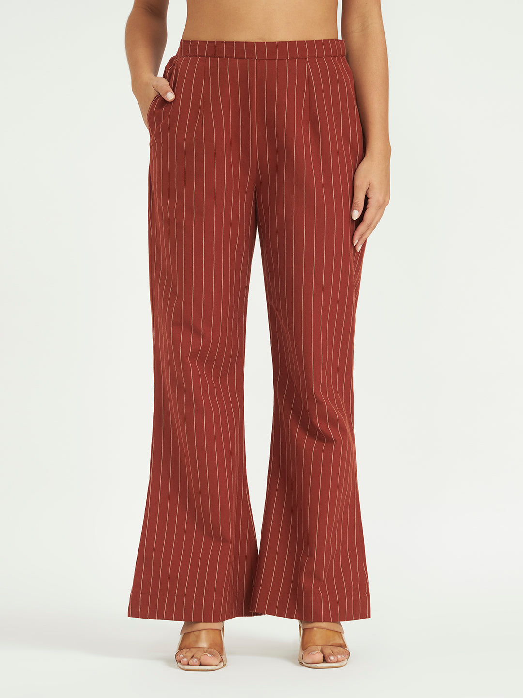 Rust Pinstripe Co-ord Set with Scalloped Hem
