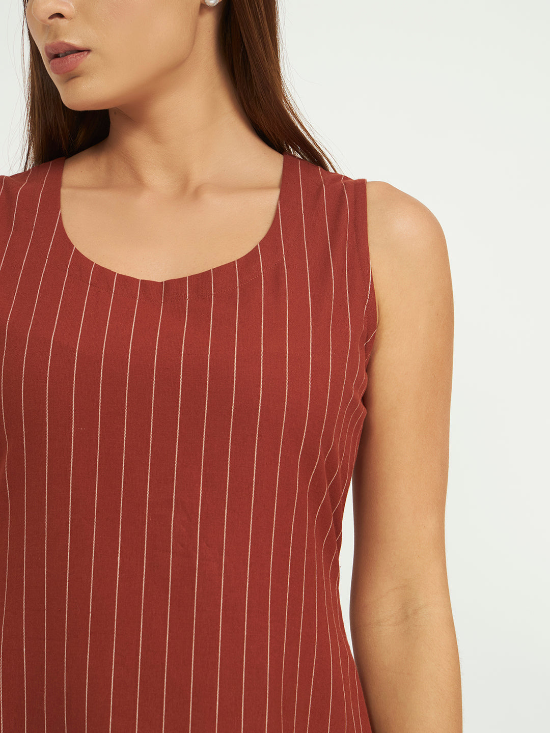 Rust Pinstripe A-Line Maxi Dress