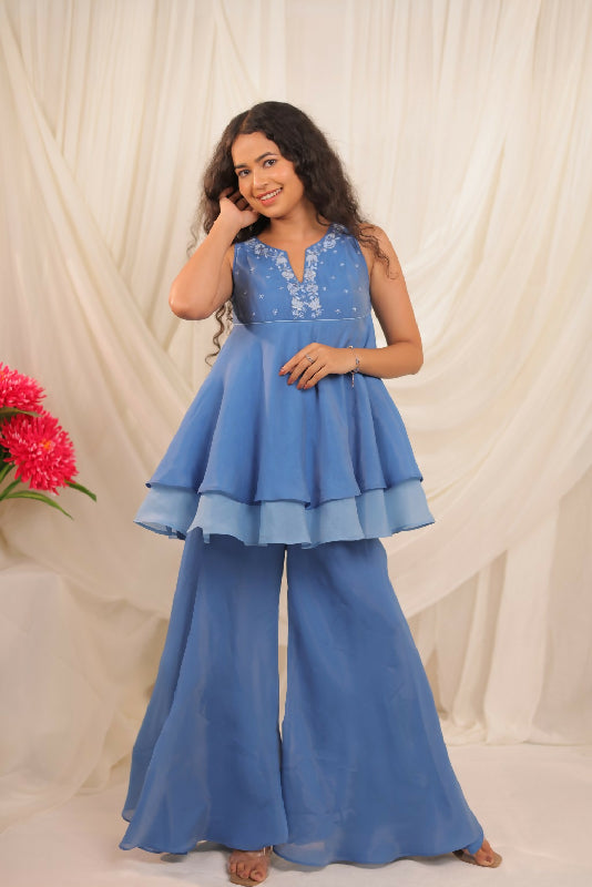 Blue Layered Peplum Set