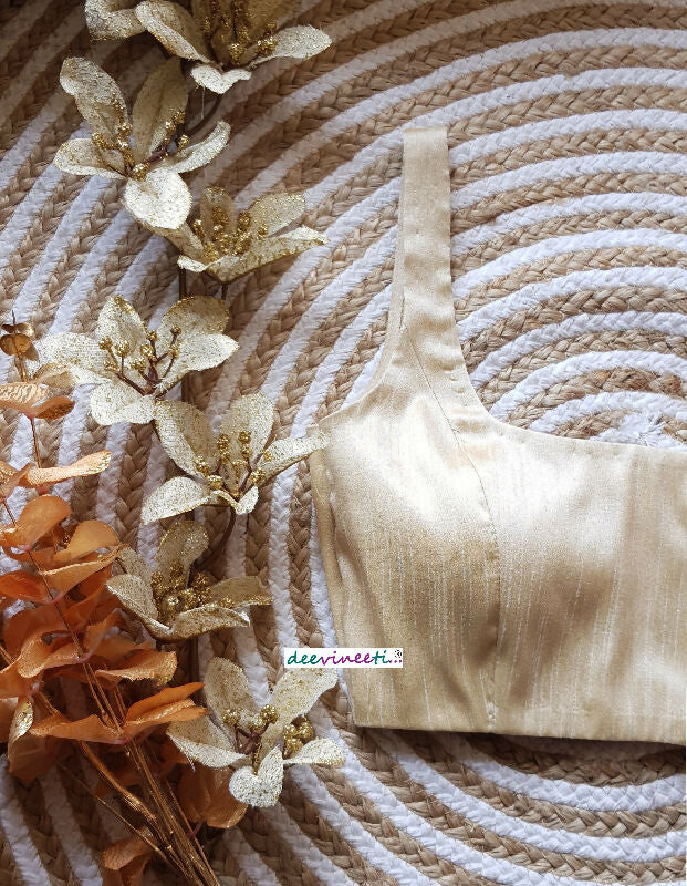 Light Gold Blended Raw Silk Saree Blouse, Square Neck DVBL_120_5