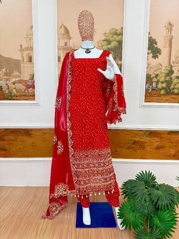 Purple sleeveless pearl work long kurti with pent and dupatta 3pc set
