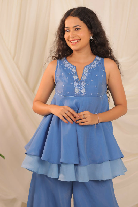 Blue Layered Peplum Set