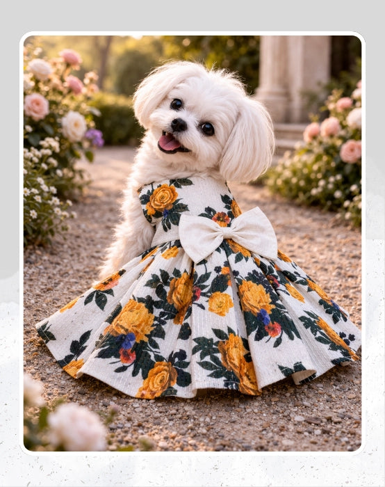 White Floral Dog Dress | Dog Dress | Pet Dress | Gown for Dogs, Cats & Pets | Birthday, Party & Special Occasion Outfit | Princess Dress | Tutu Dress