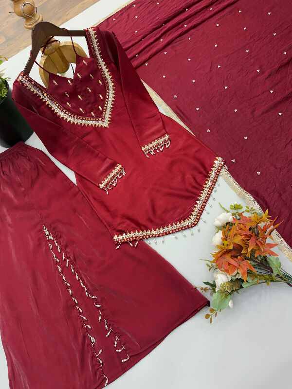 Rani sahiba red choli style kurti with sharara and dupatta 3pc set