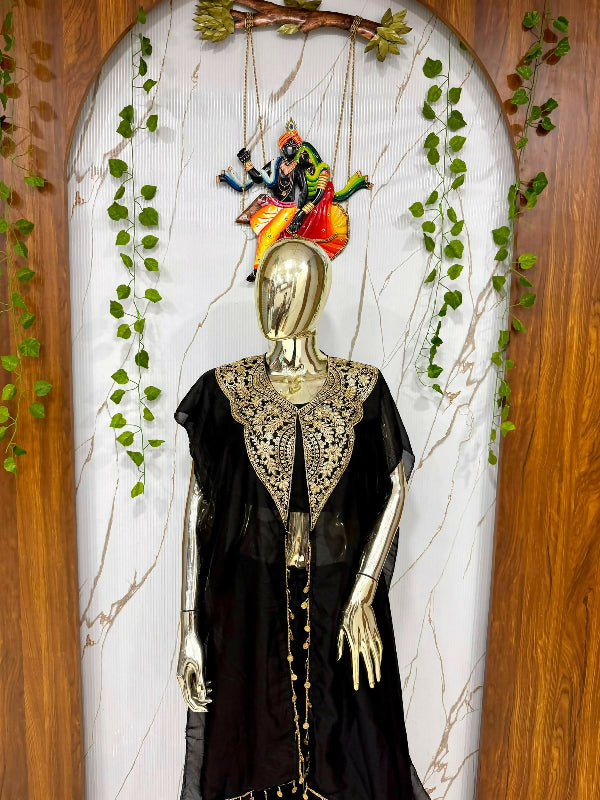 Black indo western crop top with palazzo and jacket 3pc set