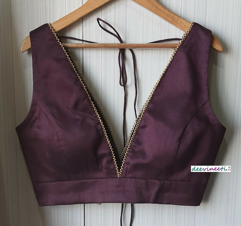 Blended Raw Silk Deep Plunge Blouse