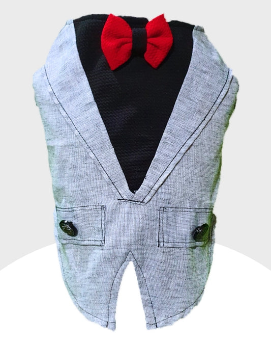 Grey Linen Tuxedo with Red Bow | Dog Tuxedo | Pet Tuxedo | Formal Suit for Dogs, Cats & Pets | Wedding, Party & Special Occasion Outfit
