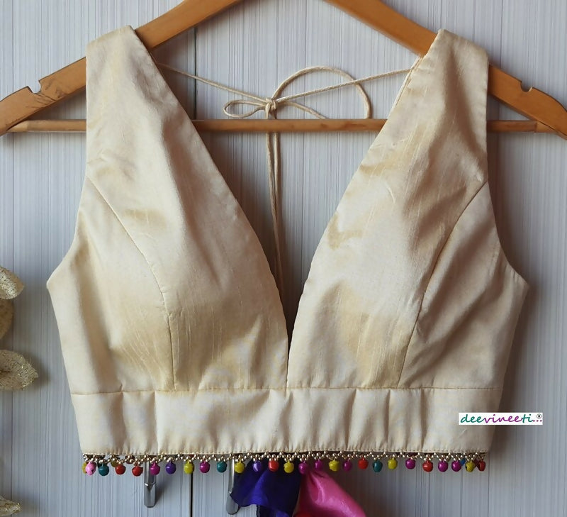 Blended Raw Silk Plunging Neckline Blouse