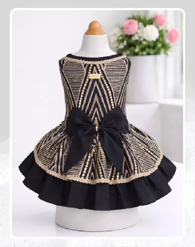 Black & Gold Pet Lehenga Dress | Dog Lehenga | Pet Lehenga Choli | Indian Dress for Dogs, Cats & Pets | Traditional Wedding & Festival Outfit