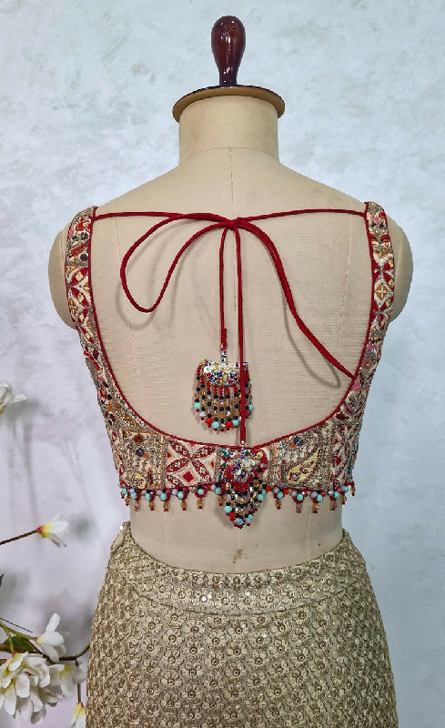 Embroidered Chinon Deep Sweetheart Neck Blouse