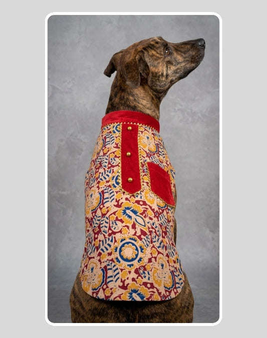 Maroon Floral Sherwani for Dogs & Cats | Dog Kurta Set | Indian Wedding Dress for Dogs, Puppies & Cats | Ethnic Pet Outfit for Festivals, Weddings, Diwali, Navratri, Engagement & Traditional Wear