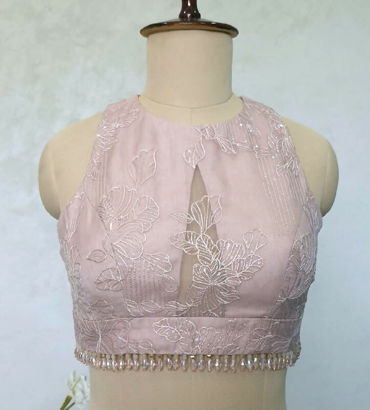 Blush Pink Embroidered Organza Saree Blouse