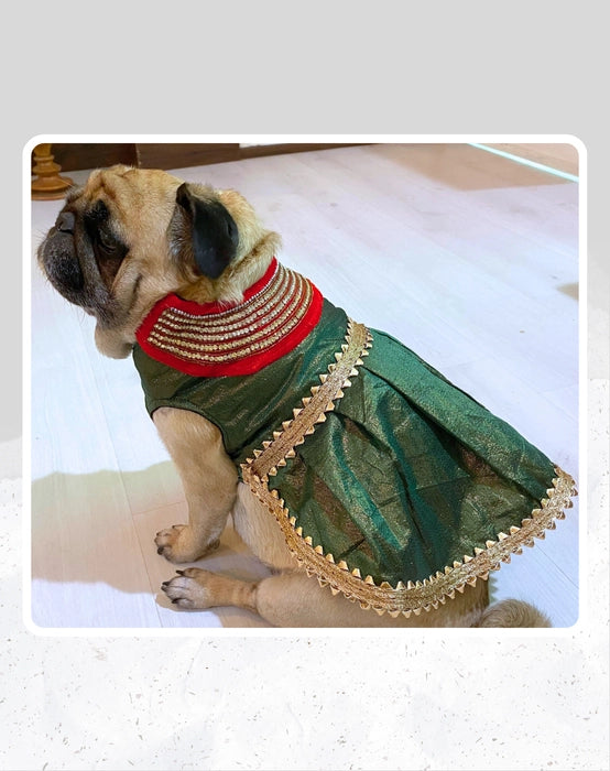 Green Shimmer Lehenga for Dogs & Cats | Dog Lehenga | Pet Lehenga Choli | Indian Dress for Dogs, Cats & Pets | Traditional Wedding & Festival Outfit