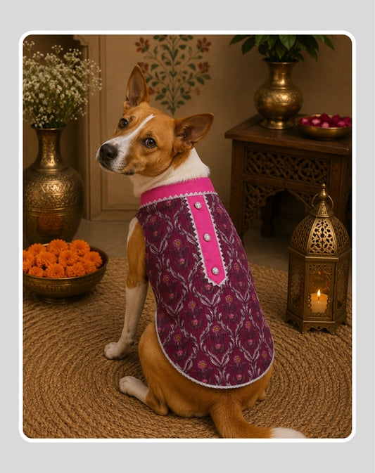 Classic Indian Pink Sherwani for Dogs & Cats | Ethnic Kurta Sherwani for Dog, Cat and Puppy | Ethnic Wear | Mehendi - Dress - Party - Diwali - Wedding Wear