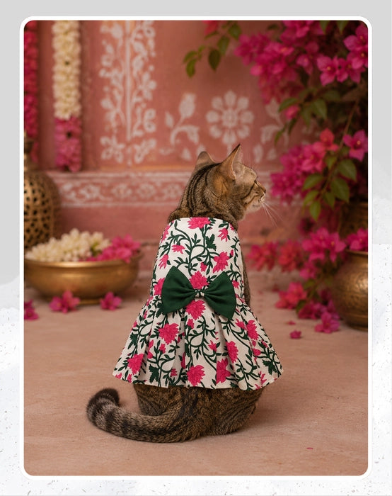 Pink Floral Cotton Dress For Dog & Cat | Dog Lehenga | Pet Lehenga Choli | Indian Dress for Dogs, Cats & Pets | Traditional Wedding & Festival Outfit