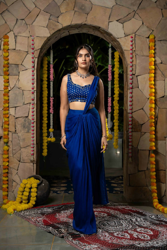 HUSN - Royal Blue Drape Saree