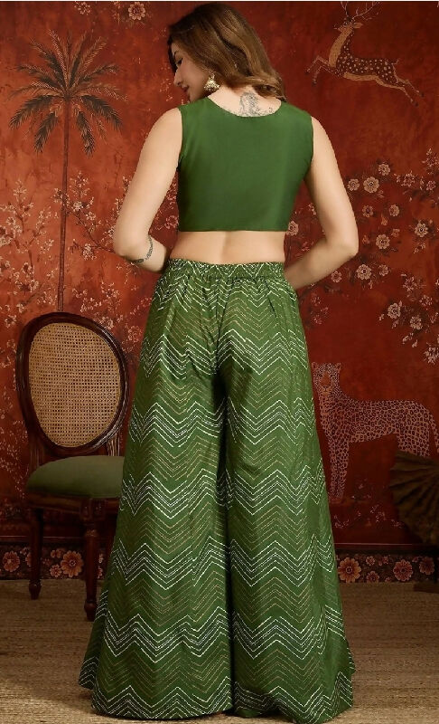 Green indo western top with palazzo and shrug 3pc set