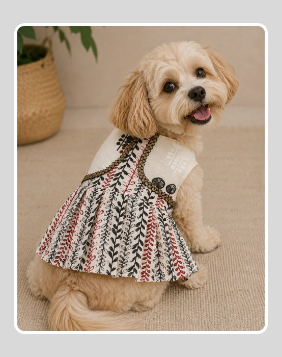 White Cotton Dress For Dog & Cat | Dog Lehenga | Pet Lehenga Choli | Indian Dress for Dogs, Cats & Pets | Traditional Wedding & Festival Outfit