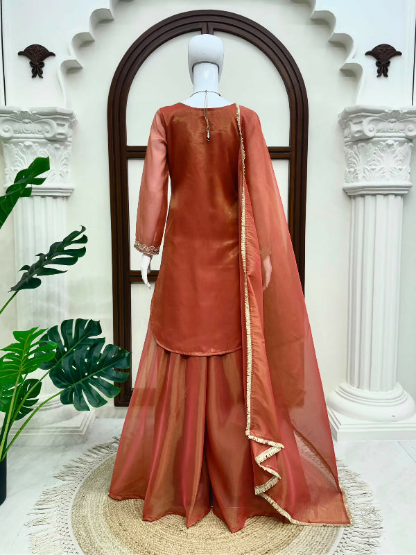 Purple silk choli u cut suit with palazzo and dupatta 3pc set