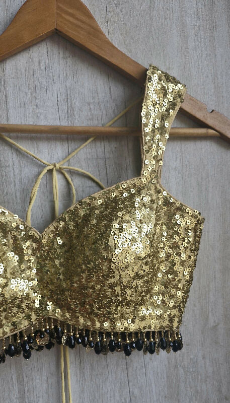 Gold Sequins Sweetheart Neck Blouse