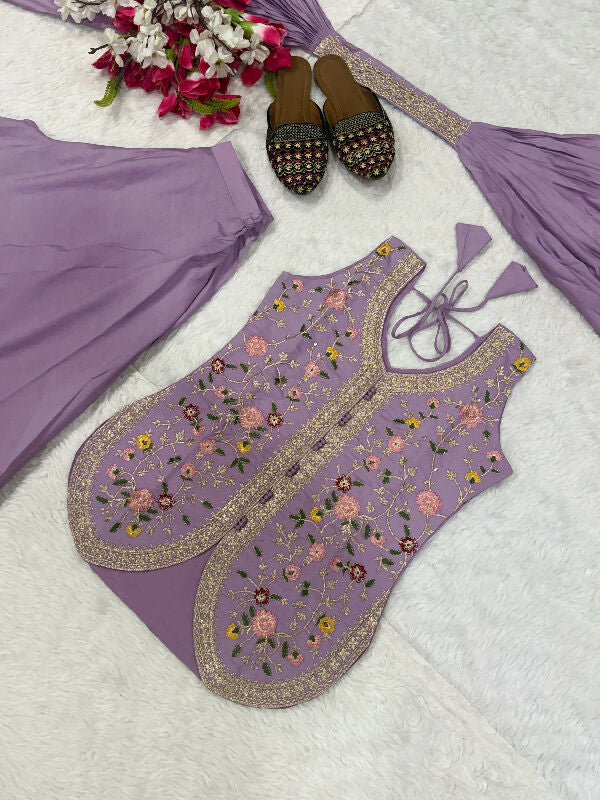 Purple indo western kurti with palazzo and dupatta 3pc set