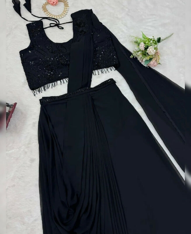 Black ready to wear one min dhoti saree with blouse