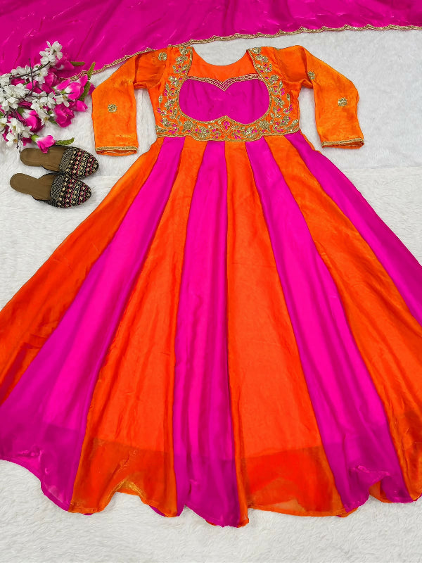 Green choli style v neck flaired anarkali suit with dupatta 2pc set