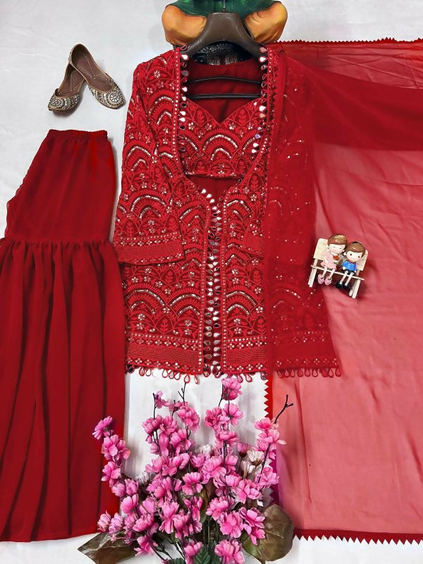 Pink indo western crop top with jacket , sharara and dupatta 4pc set