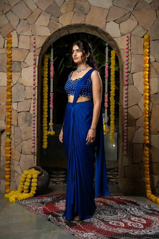 HUSN - Royal Blue Drape Saree