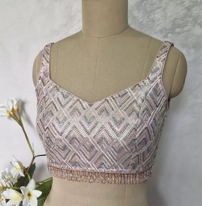 Embroidered Pink Semi Sweetheart Neck Saree Blouse